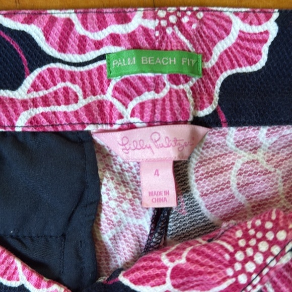 Lilly Pulitzer Palm Beach Fit Cropped Pants Navy Blue Pink Floral Women's Size 4 - Picture 2 of 8
